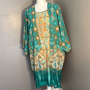 Ruby Rd. Teal and Orange Midi Dress